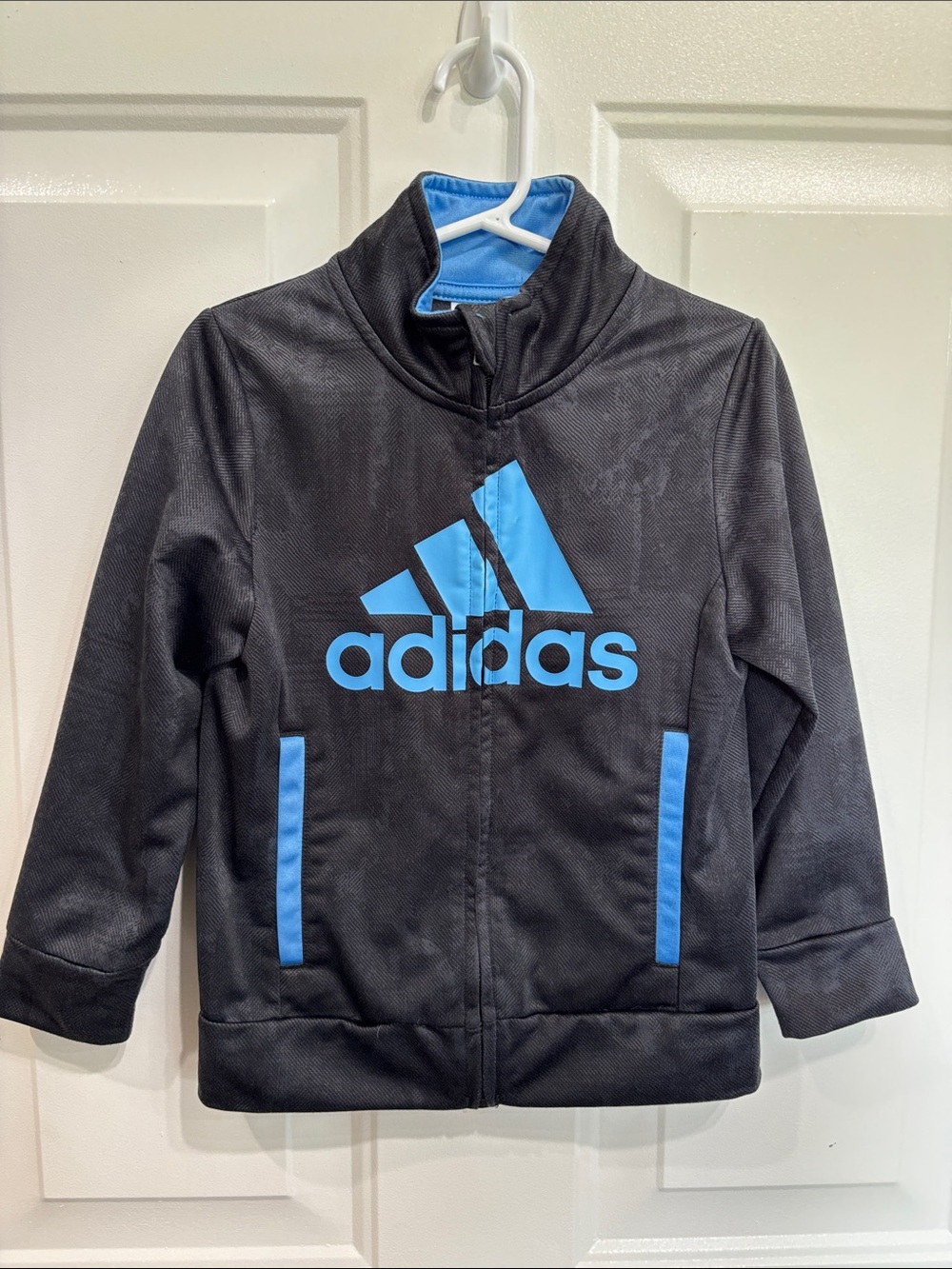 Adidas Black Zip Jacket with Bright Blue Logo & Trim Size 4T